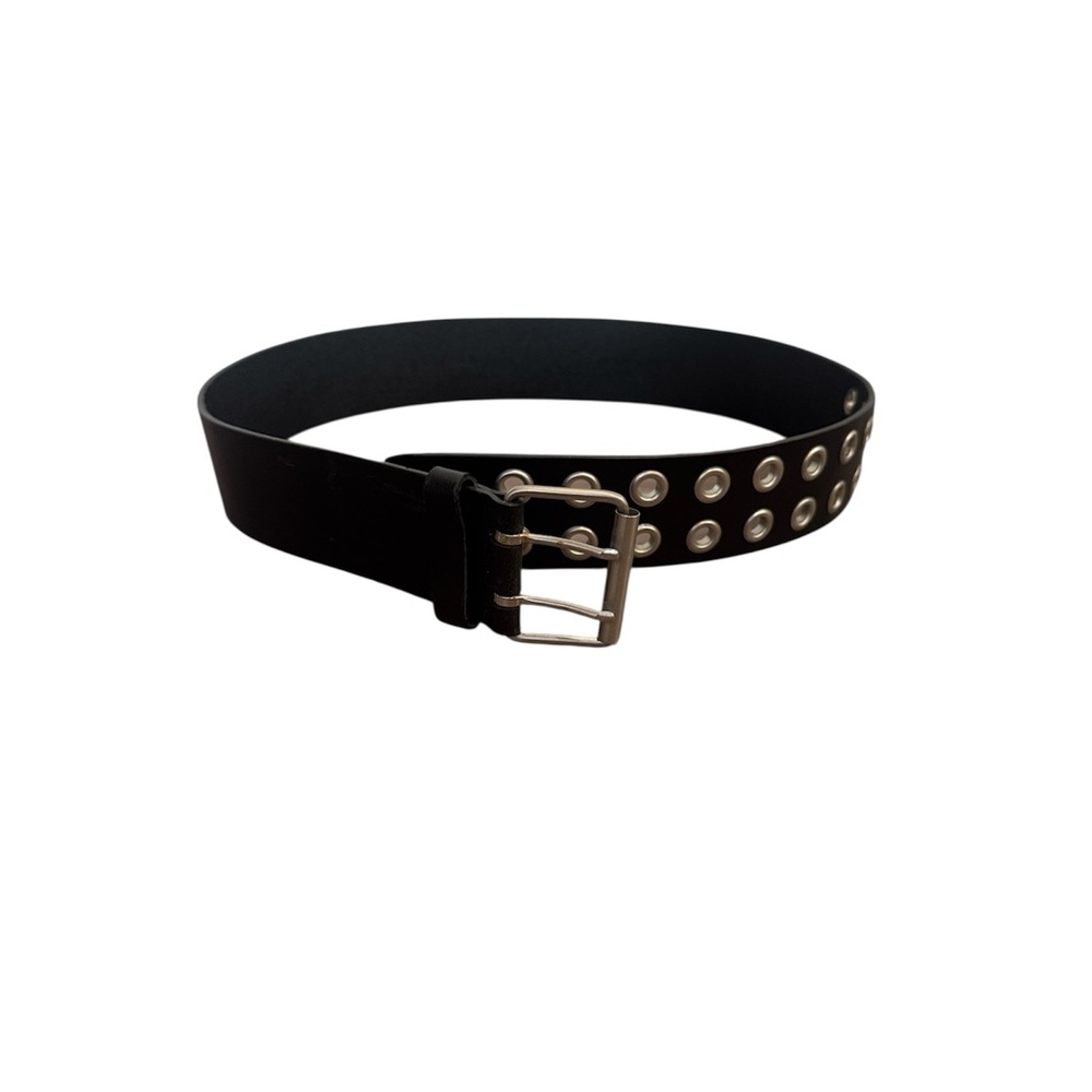 Linea Pelle black leather 2 inch studded silver grunge biker wide belt Small